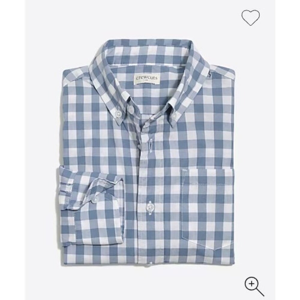Crewcuts Boys Size 12 Blue/Grey & White Gingham Long-Sleeve Button-Up Shirt 98%